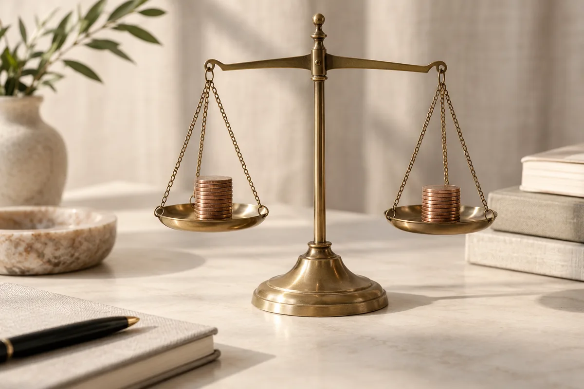 Illustration of a balance with nearly equal coin stacks representing a very small cost difference
