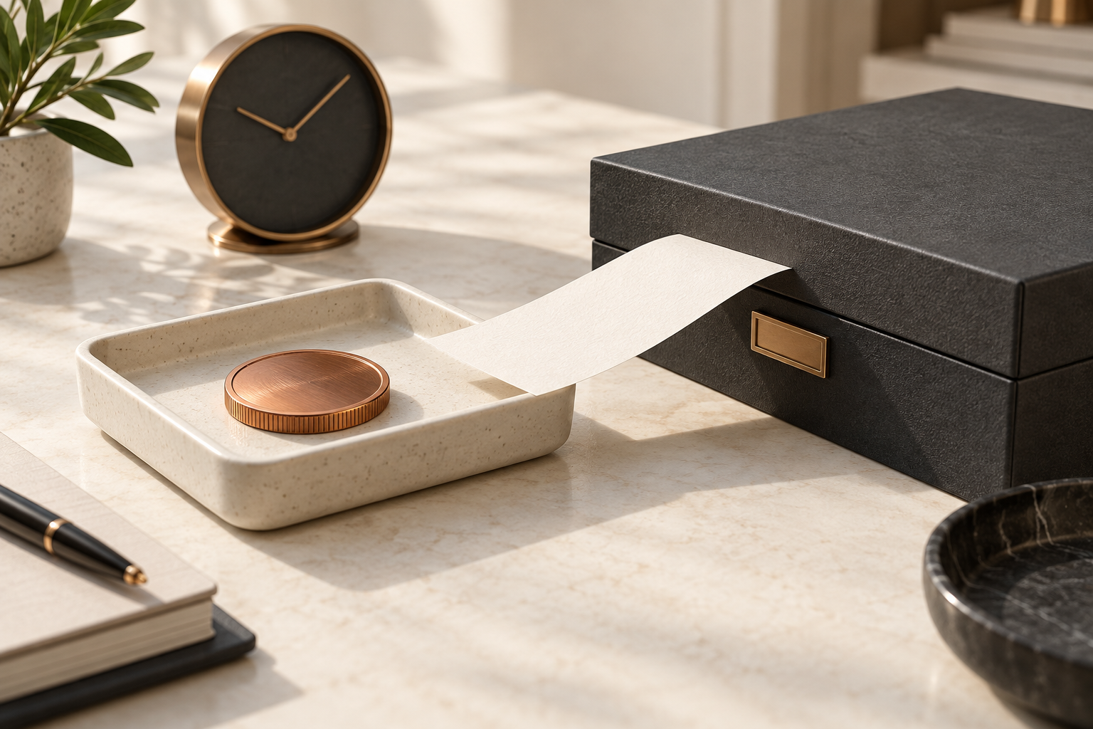 A token, closed document box and clock illustrate separate stablecoin transfer and cash redemption stages.